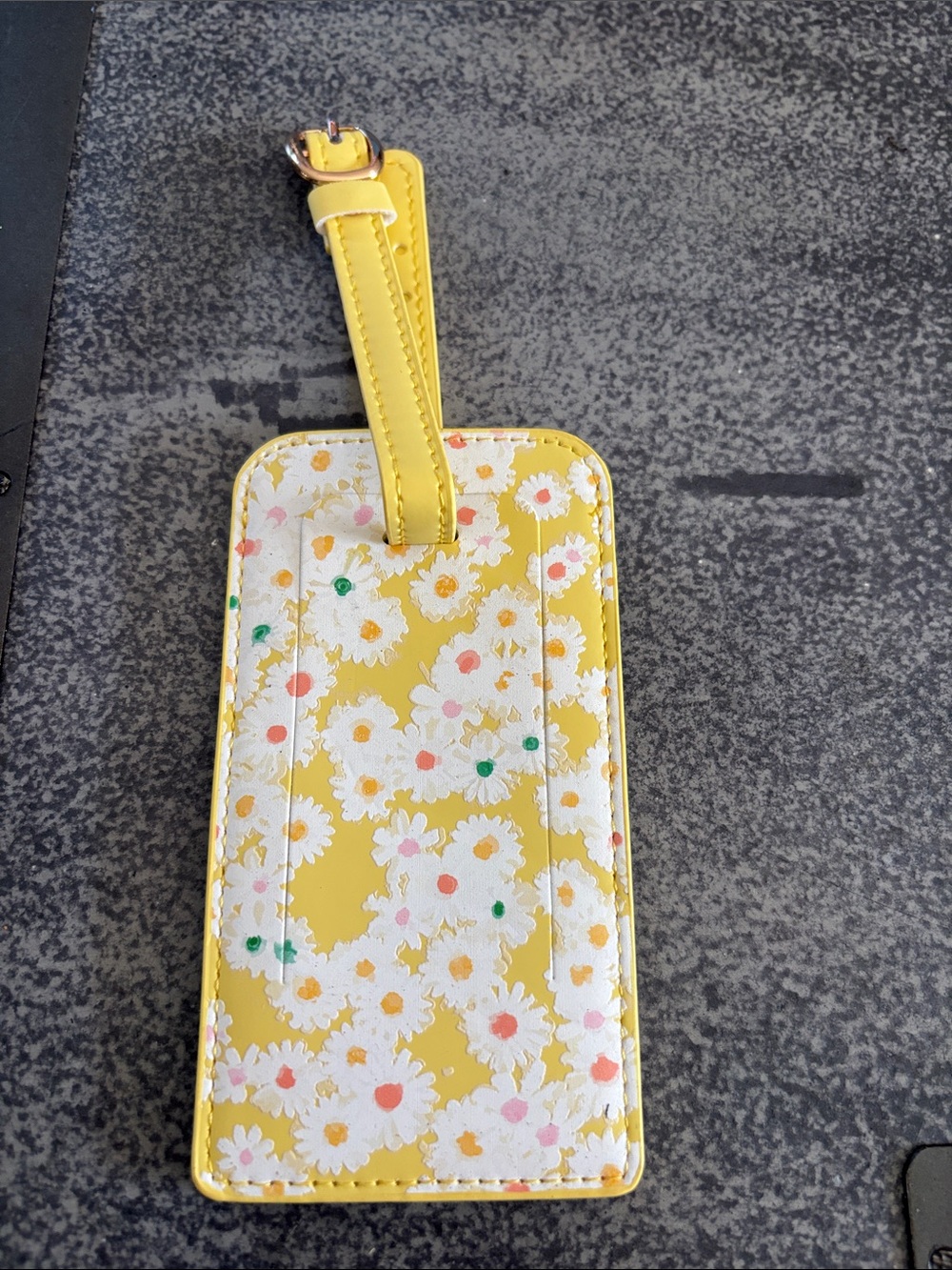 NEW Marc Jacobs Yellow Luggage Tag with Pink Logo Patch and Gold Buckle